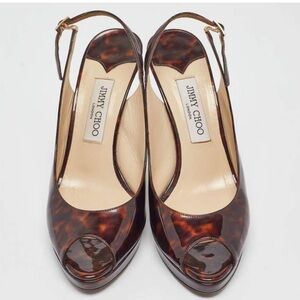 Jimmy Choo Nova Slingback  Platform Peep Toe Pump -Tortoise Shell Patent